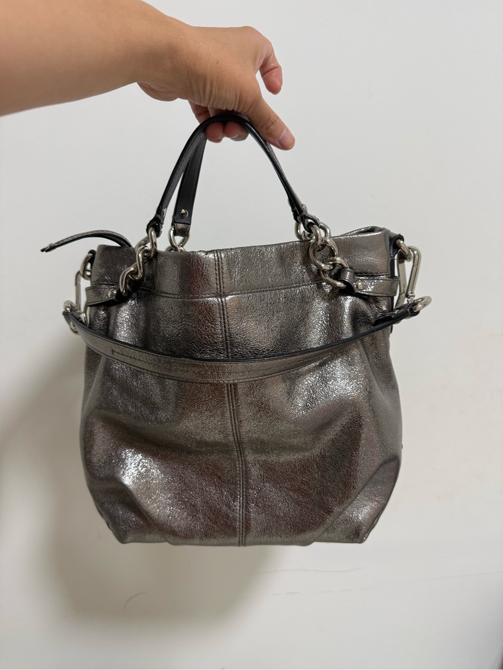 Coach Brooklyn Leather Tote Bag with Chain Handles